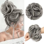 TG Bull Hårstycke Grått Hår Bun Scrunchies Extensions Syntetiskt