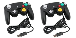2 x Black Wired Controller for Nintendo GameCube GC & Wii Console Classic Joypad