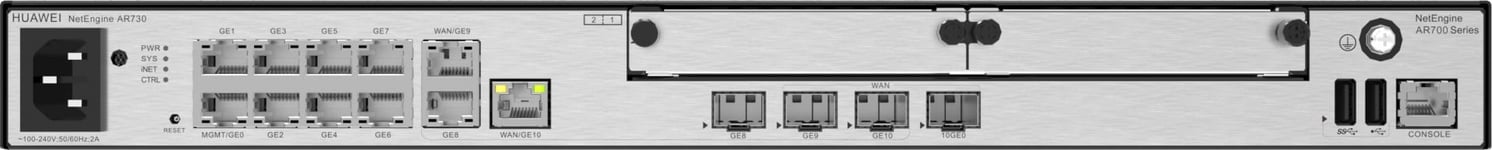 Huawei Router NetEngine AR730, 2*GE combo WAN, 1*10GE(SFP+) WAN, 8*GE LAN, 1*GE combo LAN, 2*USB 2.0, 2*SIC
