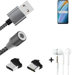 Data charging cable for + headphones Oppo K10 4G + USB type C a. Micro-USB adapt