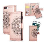 QLTYPRI Case for iPhone 7 Plus 8 Plus, Premium PU Leather Rubber Silicone Bumper Credit Card Holder Cash Pocket Magnetic Detachable Wallet Case Cover for iPhone 7 Plus 8 Plus - Rose Gold Flower