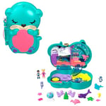 Polly Pocket Otter Aquarium Compact, Toy Surprises, 12 Pop and Swap Toy Accessories, 2 Polly Pocket Dolls, Toys for Ages 4 and Up, One Polly Pocket Playset, HCG16
