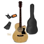 ELV Full Size Acoustic Guitar with Travel Bag, Tuner, Bag, Strap and Strings, JB301 Natural Classic Cutaway Style