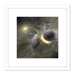 Space NASA Massive Planet Smash Vega Illustration 8X8 Inch Square Wooden Framed Wall Art Print Picture with Mount
