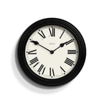 Jones Clocks® Savoy Round Metal Wall Clock - Home Décor - Living Room Clock - Kitchen Clock - Designer Clock - Roman Numeral Clock - Decorative Case - 30cm Wall Clock (Black)