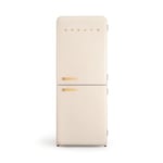 CREATE / RETRO FRIDGE COMBI 185 WOOD/Réfrigérateur combiné blanc cassé avec poignée en bois et congélateur 401L / 190W, système No Frost, 3 étagères, 2 tiroirs, 70x65x185 cm