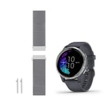 C2DJOY Compatible with Garmin Venu (Sq) and Vivoactive 3 (Music) Strap Replacement - Woven Metal (1600/L)