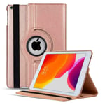 GSD 2004® Apple iPad 8th Gen & iPad 7th Gen 360 Rotating Leather Case Flip Folio Stand View Cover with Hand Strap Compatible for iPad 10.2 2020/2019 (Rose Gold)