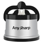 AnySharp Knife Sharpener, Hands-Free Safety, PowerGrip Suction, Safely Sharpens All Kitchen Knives, Ideal for Hardened Steel & Serrated, World's Best, Compact, One Size, Silver