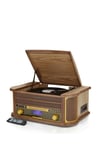 9-in-1 Retro Vintage Wooden Record Player with Speakers & Bluetooth 3 Speed Vinyl & Cassette with CD Player, DAB+ Radio