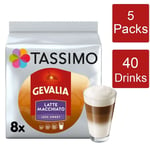 Tassimo Coffee Pods Gevalia Latte Macchiato Less Sweet 5 Packs (40 Drinks)