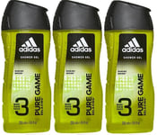 3 x Adidas Body Hair Face Shower Gel  250ml - Pure Game (Relaxing)