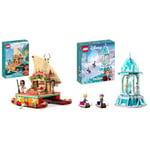 LEGO Disney Princess Moana's Wayfinding Boat Toy with Moana and Sina Mini-Dolls plus Dolphin Figure & Disney Princess Anna and Elsa's Magical Merry-Go-Round, Frozen Castle Inspired Playset