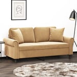 2-personers sofa med pyntepuder 140 cm velour brun