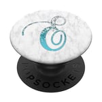 Silver Aqua Blue Letter E Initial Monogram, White Gray, Cute PopSockets PopGrip: Swappable Grip for Phones & Tablets