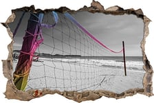 pixxp Rint 3D WD 5255 _ 92 x 62 Grand Filet de Volley-Ball percée 3D Sticker Mural Mural en Vinyle, Noir/Blanc, 92 x 62 x 0,02 cm