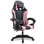 Chaise de bureau Gamer - AMSTRAD - AMS-800-PINK - Noir & Rose - Coussin lombaire - Accoudoirs réglables