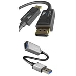 KabelDirekt Bundle - 1m Câble DisplayPort de 8K Version 1.4 (certifié VESA, 8K 60Hz, 4K 120Hz) et 0,15m Câble de rallonge USB A 3.0 (connecteur USB A sur Port USB A)