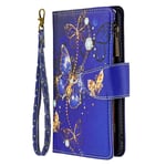 Huawei P40 Phone Case, Multi-Functional Flip Shockproof Slim Zipper Wallet PU Leather Phone Case with 9 Card Slots Stand Magnetic Bumper Folio Protective Cover for Huawei P40 - Purple Butterflies