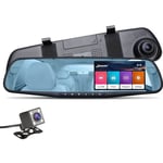 Bil Dash cam DVR 4,3" pekskärm 1080P dubbellins Bilkamera Videoinspelare Backspegel med backkamera
