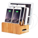 XPhonew Bamboo Wood Desktop Multi-device Cords Organizer Stand and Charging Station Charger Docks Cradle Holder for iPhone 11 Pro Max XS XR X iPad Mini 4 5 Samsung OnePlus LG Smartphones and Tablets
