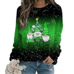 Damernas Jul-T-shirt med Lång Ärm, Casual Sweatshirt, Pullover, Tunika Topp Green 3XL