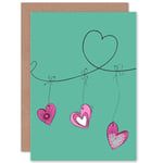 Love Hearts String Valentines Day Greetings Card Plus Envelope Blank inside