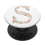PopSockets Cute Floral Initial Letter S Monogram on White PS20018 PopSockets PopGrip: Swappable Grip for Phones & Tablets