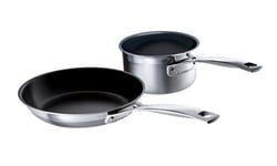 Le Creuset 3-Ply Stainless Steel Non-Stick Milk Pan, 14 cm and Non-Stick Omelette Pan, 20 cm