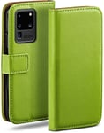 MoEx Flip Case for Samsung Galaxy S20 Ultra / 5G, Mobile Phone Case with Card Slot, 360-Degree Flip Case, Book Cover, Vegan Leather, Lime-Green
