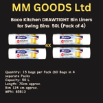 60x Baco Kitchen DRAWTIGHT Bin Liners for Swing Bins 50L