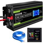 Novopal Power Inverter Pure Sine Wave-2000 Watt 12V DC to 230V/240V AC Converter-LCD Display 2AC Outlets Car Inverter with One USB Port-5 Meter Remote Control And Two Cooling Fans-Peak Power 4000 Watt