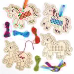 Cross Stitch Unicorn Wooden Arts and Crafts Set för barn, paket med 5