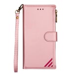 Multifunctional Leather Wallet Case for Samsung Galaxy A21S with Zip Closure, Samsung A21S Phone Pouch Can Store Earphones and Species, Rose Gold