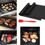 Cabilock 3pcs BBQ Grill Mat Non-Stick Cooking Mat Heat Resistant Reusable Barbecue Baking Mat with Brush for Electric Grill Gas Charcoal Barbecue