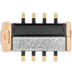 H.Koenig Appareil à Raclette 8 Personnes WOD360, fromage, Fondue, Pierre Granit et Bois Naturel, Socle Pivotant à 180°, Plaques Amovibles, Accessoires 8 Poêlons et 8 Spatules, 1400 W