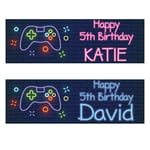 2 Personalised Birthday Banner neon Game Console x Box Kids boy Party Poster Decoration