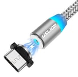 Magnetisk USB-C kabel - Fast Charge 2.4A - 1 m - Sølv