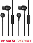 2x Motorola MOTEMBK Earbuds Metal Audio Wired Earphones Microphone Black BOGOF!!