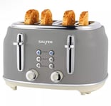 Salter Retro 4-Slice Toaster Wide Slot 6 Level Defrost Removable Crumb Tray Grey