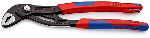 Knipex Cobra® High-Tech Water Pump Pliers grey atramentized, with multi-component grips, with integrated tether attachment point for a tool tether 250 mm (self-service card/blister) 87 02 250 T BK
