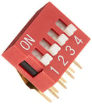 DeLOCK DIP Slide Switch 4-Digit 2.54 mm Grid Mass THT Angled Red Pack of 10