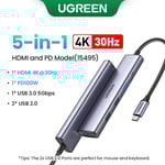 UGREEN 10Gbps USB C HUB 4K60Hz type-c vers HDMI RJ45 PD100W SD & TF adaptateur USB pour Macbook iPad Samsung accessoires d'ordinateur portable Docking - Type 5Gbps 5-in-1 USB2.0