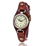 Funko Retro Leather Watch Bronze Small Dial Quartz Watch for Women (Black) (Color : Light Coffee)