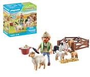 Playmobil 71444 Country: Young Shepherd with Flock of Sheep, with a border collie, hair trimmer and straw strip, fun imaginative role-play, sustainable play sets suitable for children ages 4+
