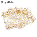 10pcs Organza Pouch Jewelry Bright Flower Gift Bags Gold&silver M