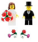 LEGO Bride with Bouquet and Groom (with bowtie) Minifigures with Extra Flowers