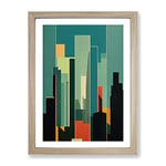 City Skyline In Art Deco No.2 Framed Print for Living Room Bedroom Home Office Décor, Wall Art Picture Ready to Hang, Oak A4 Frame (34 x 25 cm)