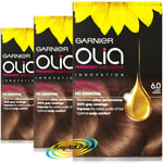 3x Garnier Olia 6.0 Light Brown Permanent Hair Colour Dye No Ammonia