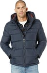 Tommy Hilfiger Men's Hooded Puffer Jacket Down Alternative Coat, Midnight, 3XL